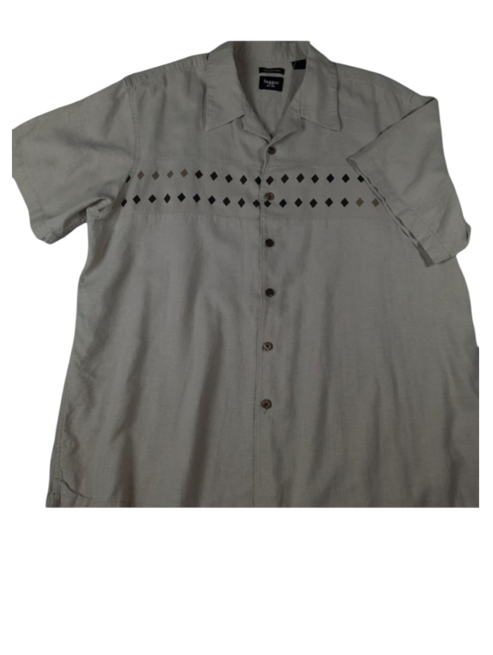Haggar Tan Linen Retro Button Down Shirt Men's SZ  XXL